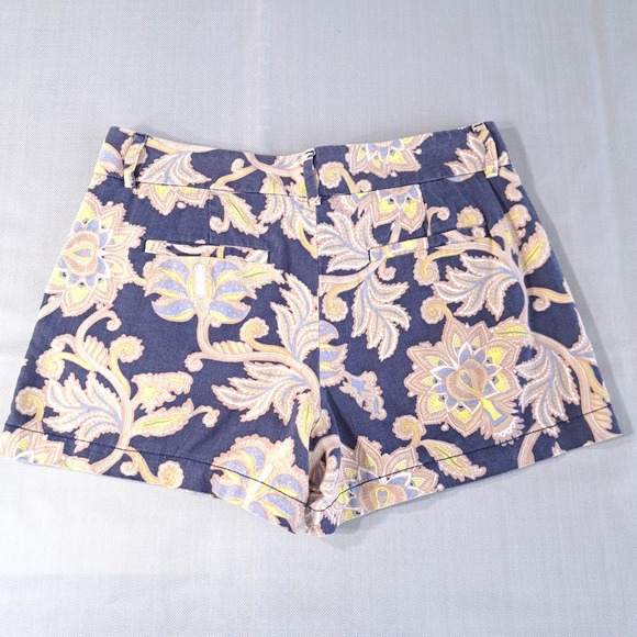 Ann Taylor Loft Women's Shorts Floral Blue/Yellow‎ Size 2 Zip/Button Linen - Picture 6 of 6